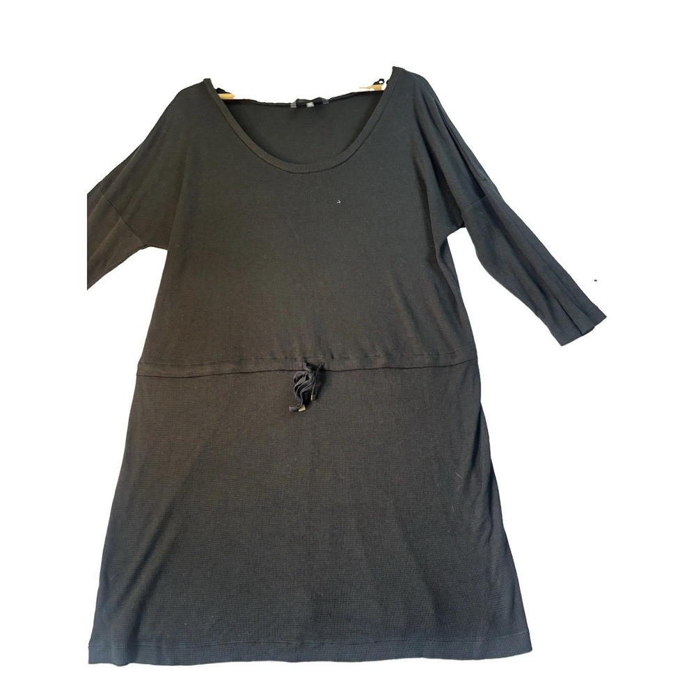 Victoria's Secret Waffle Knit Lounge Dress XL Drawstring Waist Black 3/4 Sleeve